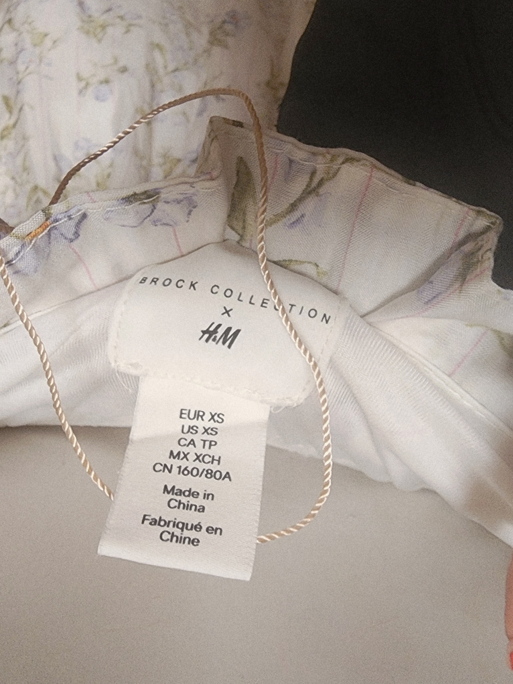 Brock Collector For H&M White Floral Smocked Midi Dress with Black Shoulder Ties - Picture 5 of 6